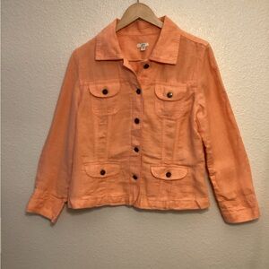 J. Jill 100% Linen Lightweight Small Peach Orange Jacket size MP